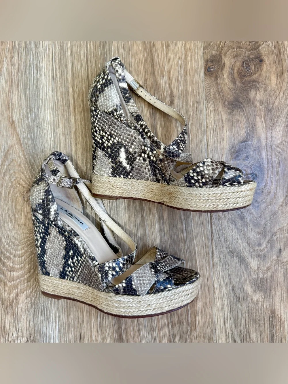 L.K. Bennett Snakeskin Print Espadrille Wedge Sandals EU 37